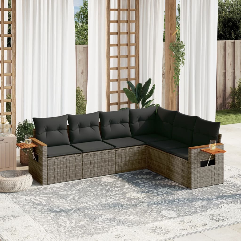6-delige Loungeset met kussens poly rattan grijs is nu te koop bij PeponiXL, paradijselijk wonen!