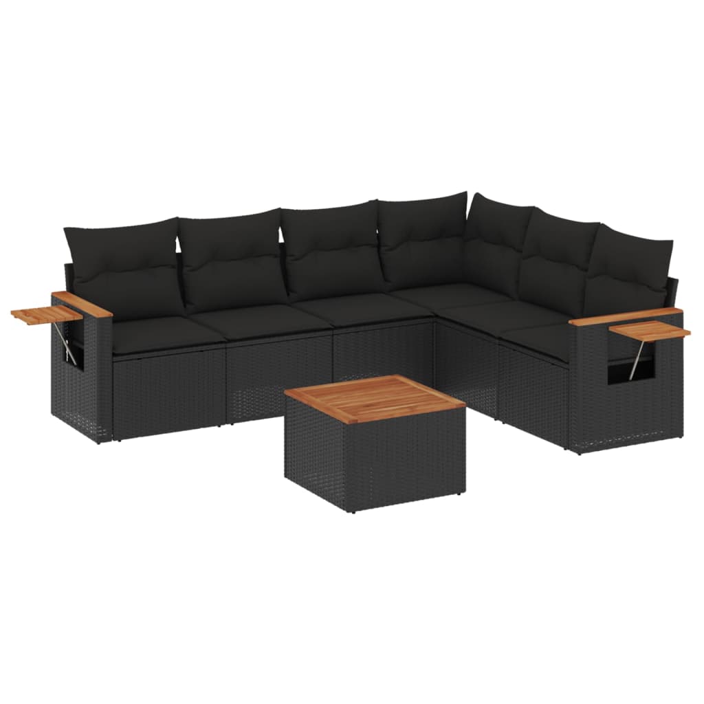 7-delige Loungeset met kussens poly rattan zwart is nu te koop bij PeponiXL, paradijselijk wonen!