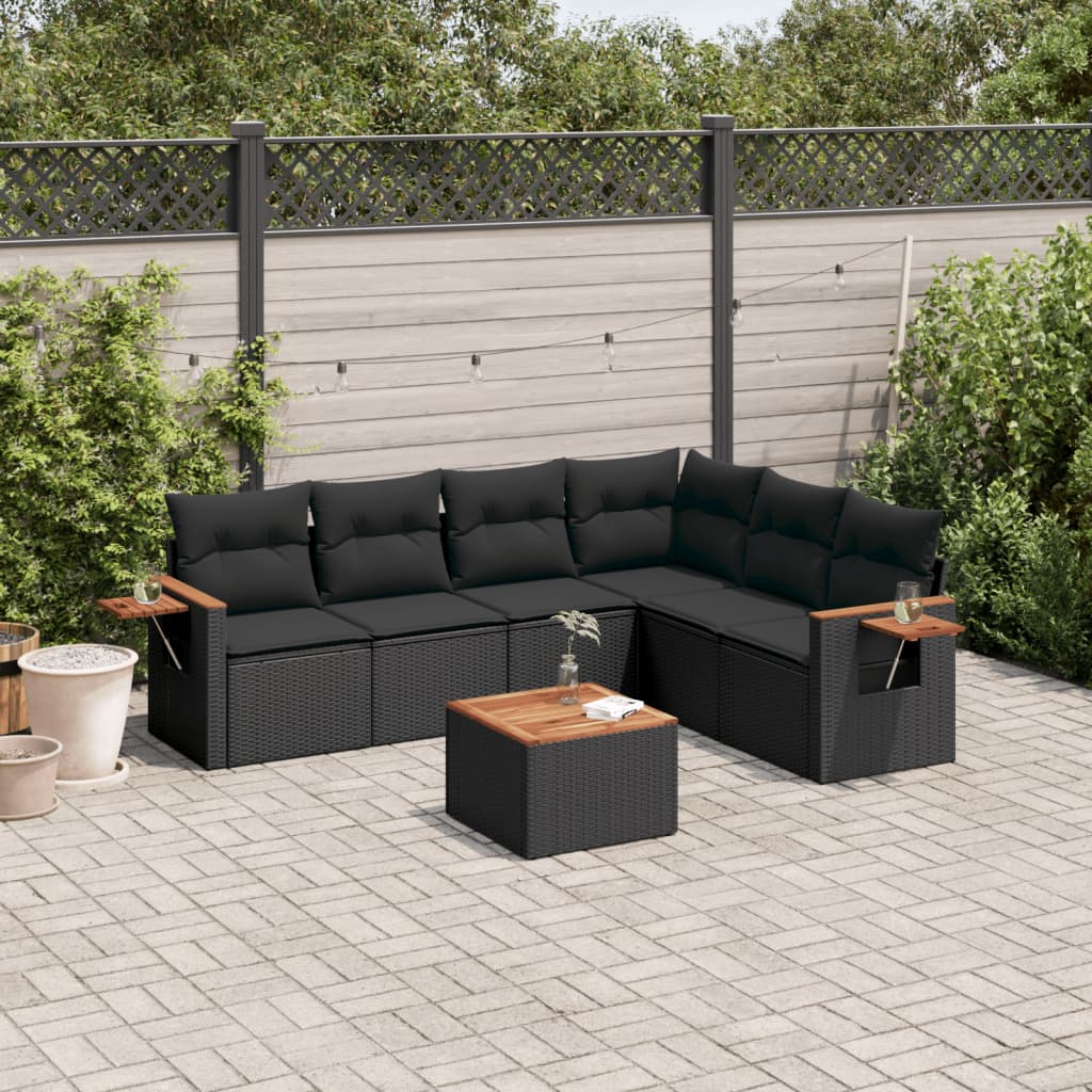 7-delige Loungeset met kussens poly rattan zwart is nu te koop bij PeponiXL, paradijselijk wonen!