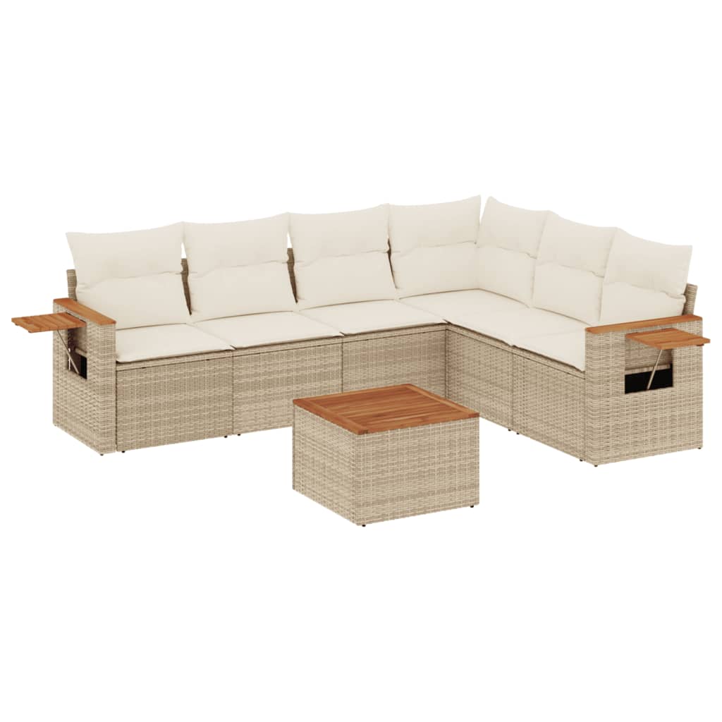 7-delige Loungeset met kussens poly rattan beige is nu te koop bij PeponiXL, paradijselijk wonen!