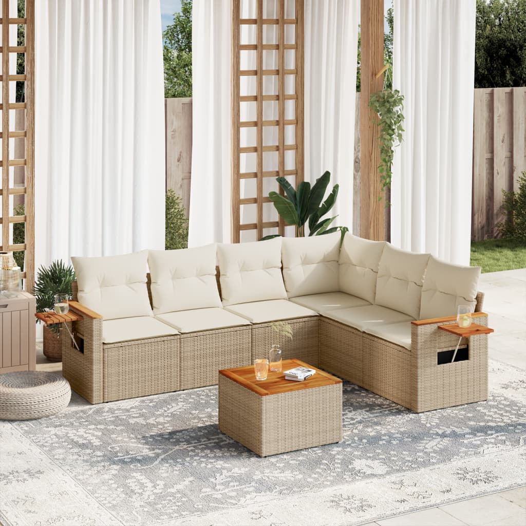 7-delige Loungeset met kussens poly rattan beige is nu te koop bij PeponiXL, paradijselijk wonen!