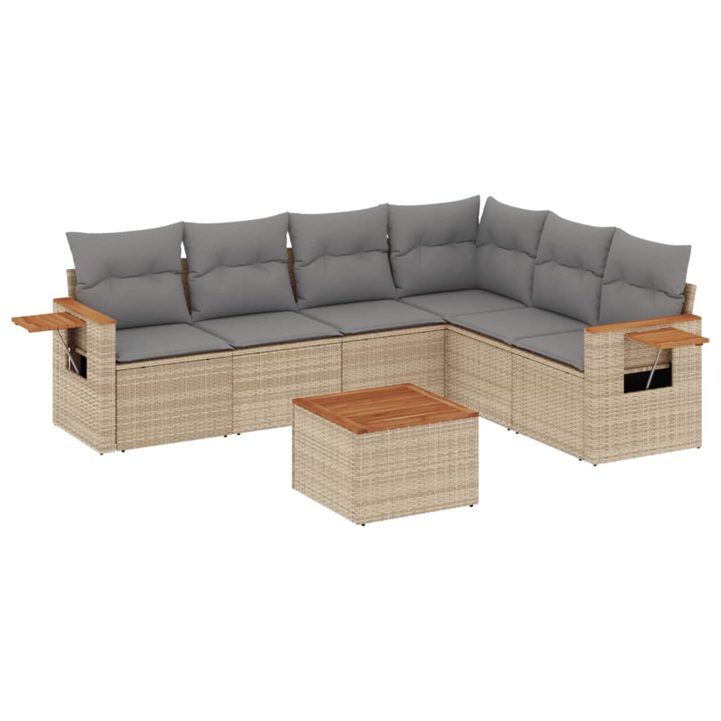 7-delige Loungeset met kussens poly rattan beige is nu te koop bij PeponiXL, paradijselijk wonen!