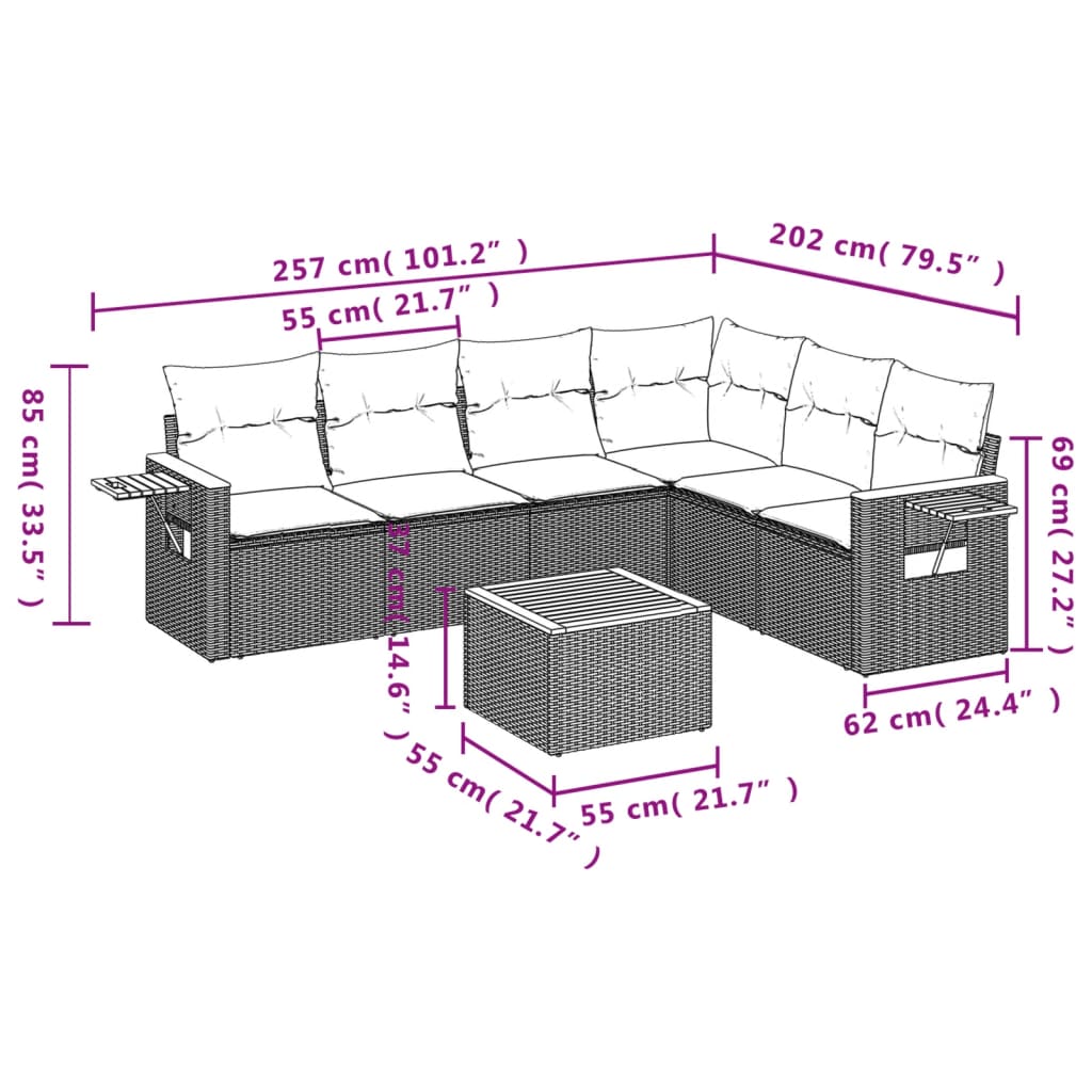 7-delige Loungeset met kussens poly rattan beige is nu te koop bij PeponiXL, paradijselijk wonen!
