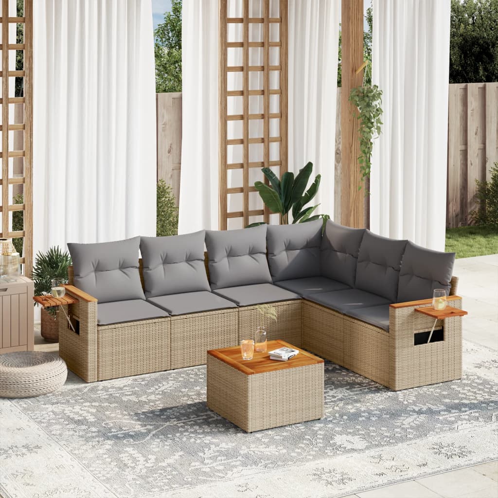 7-delige Loungeset met kussens poly rattan beige is nu te koop bij PeponiXL, paradijselijk wonen!