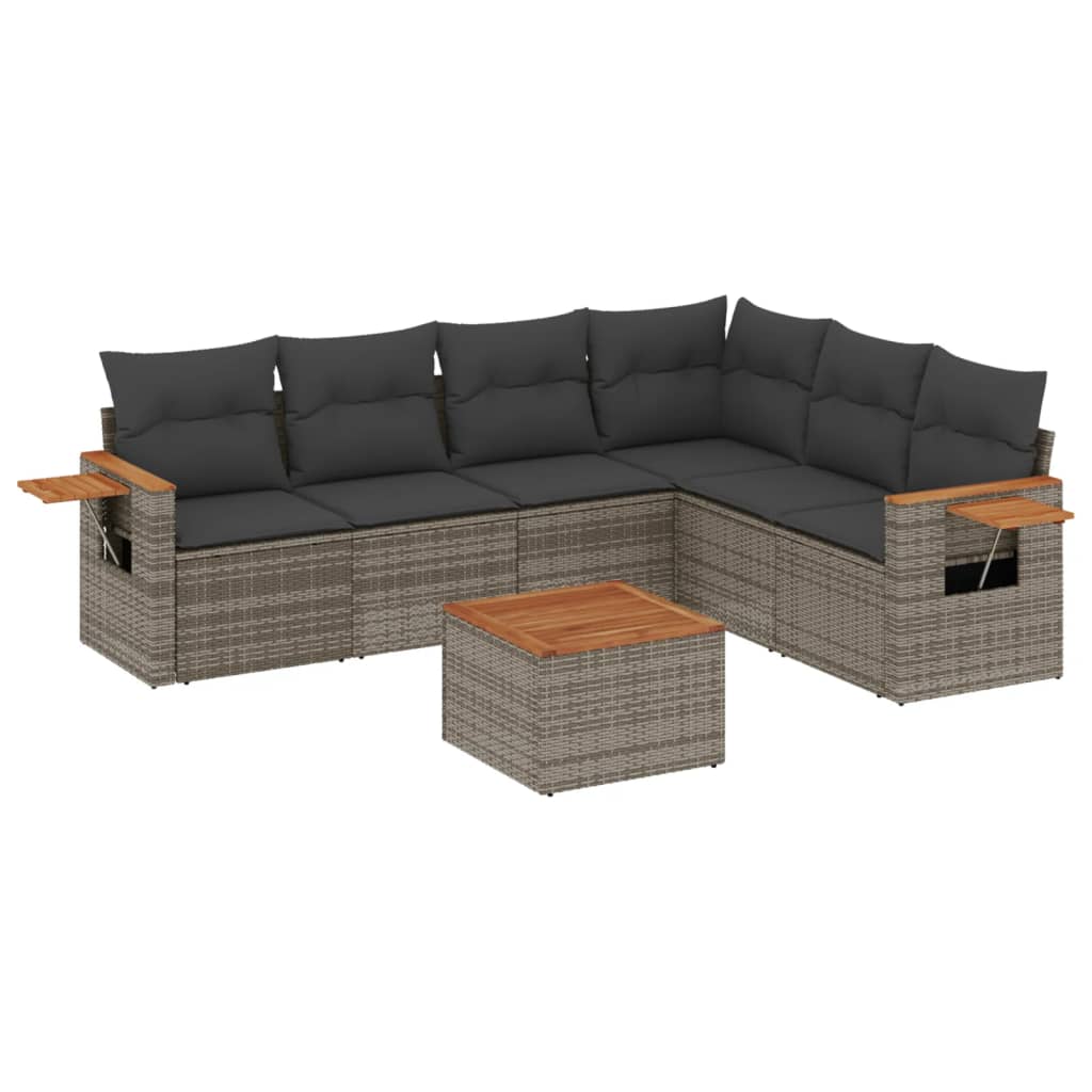 7-delige Loungeset met kussens poly rattan grijs is nu te koop bij PeponiXL, paradijselijk wonen!