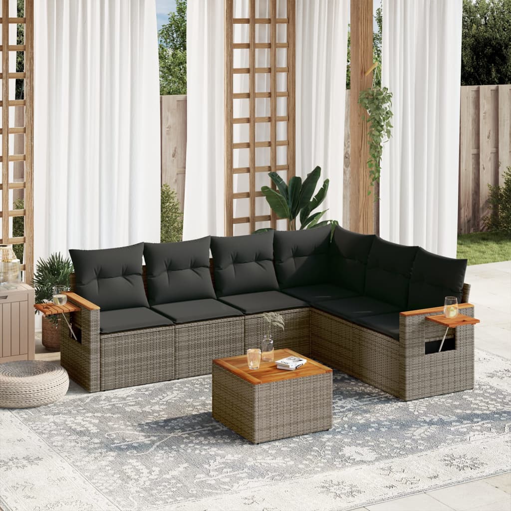 7-delige Loungeset met kussens poly rattan grijs is nu te koop bij PeponiXL, paradijselijk wonen!