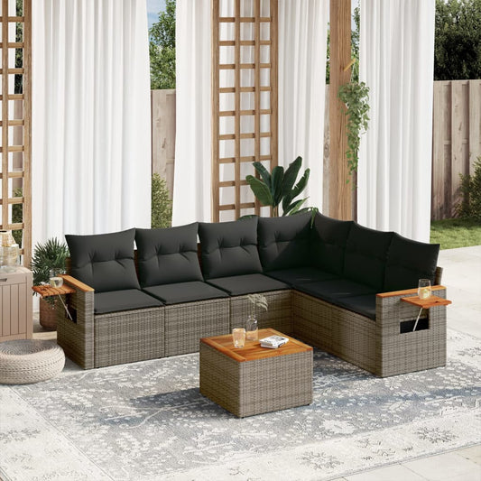 7-delige Loungeset met kussens poly rattan grijs is nu te koop bij PeponiXL, paradijselijk wonen!