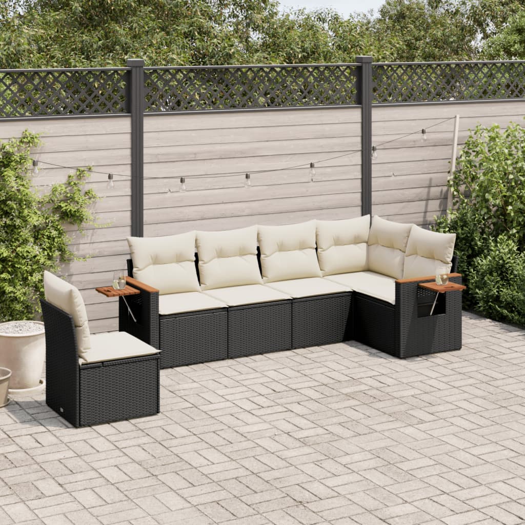 6-delige Loungeset met kussens poly rattan zwart is nu te koop bij PeponiXL, paradijselijk wonen!