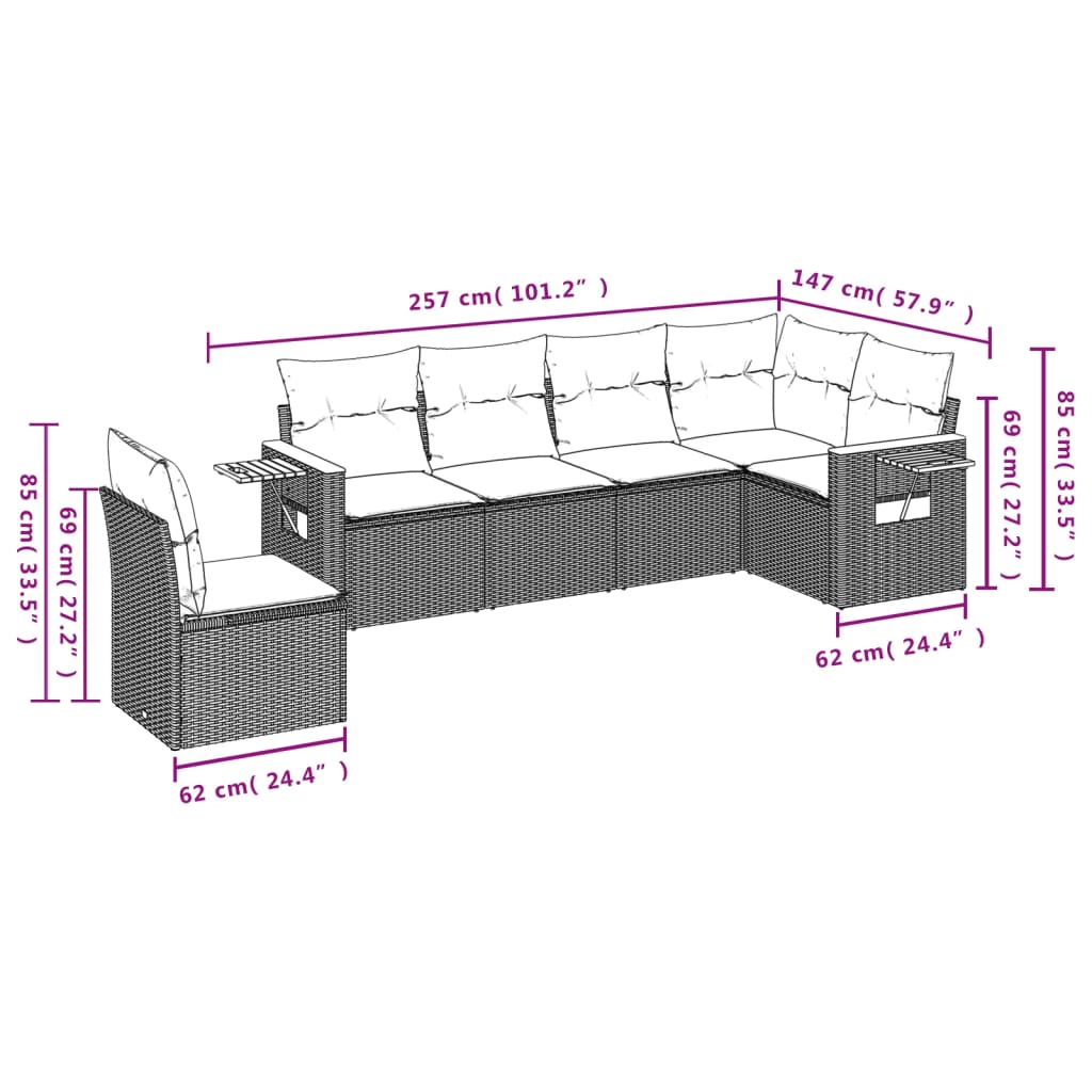 6-delige Loungeset met kussens poly rattan beige is nu te koop bij PeponiXL, paradijselijk wonen!