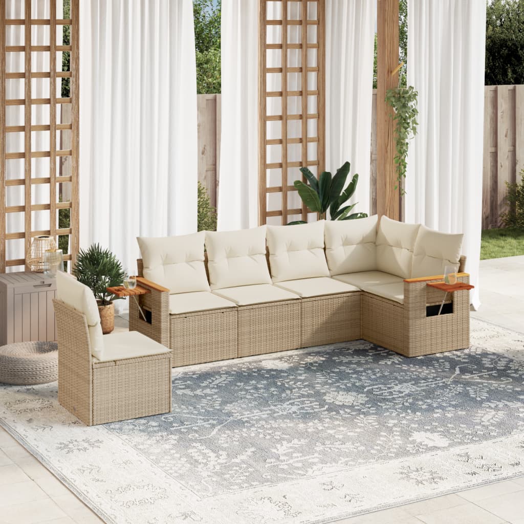 6-delige Loungeset met kussens poly rattan beige is nu te koop bij PeponiXL, paradijselijk wonen!