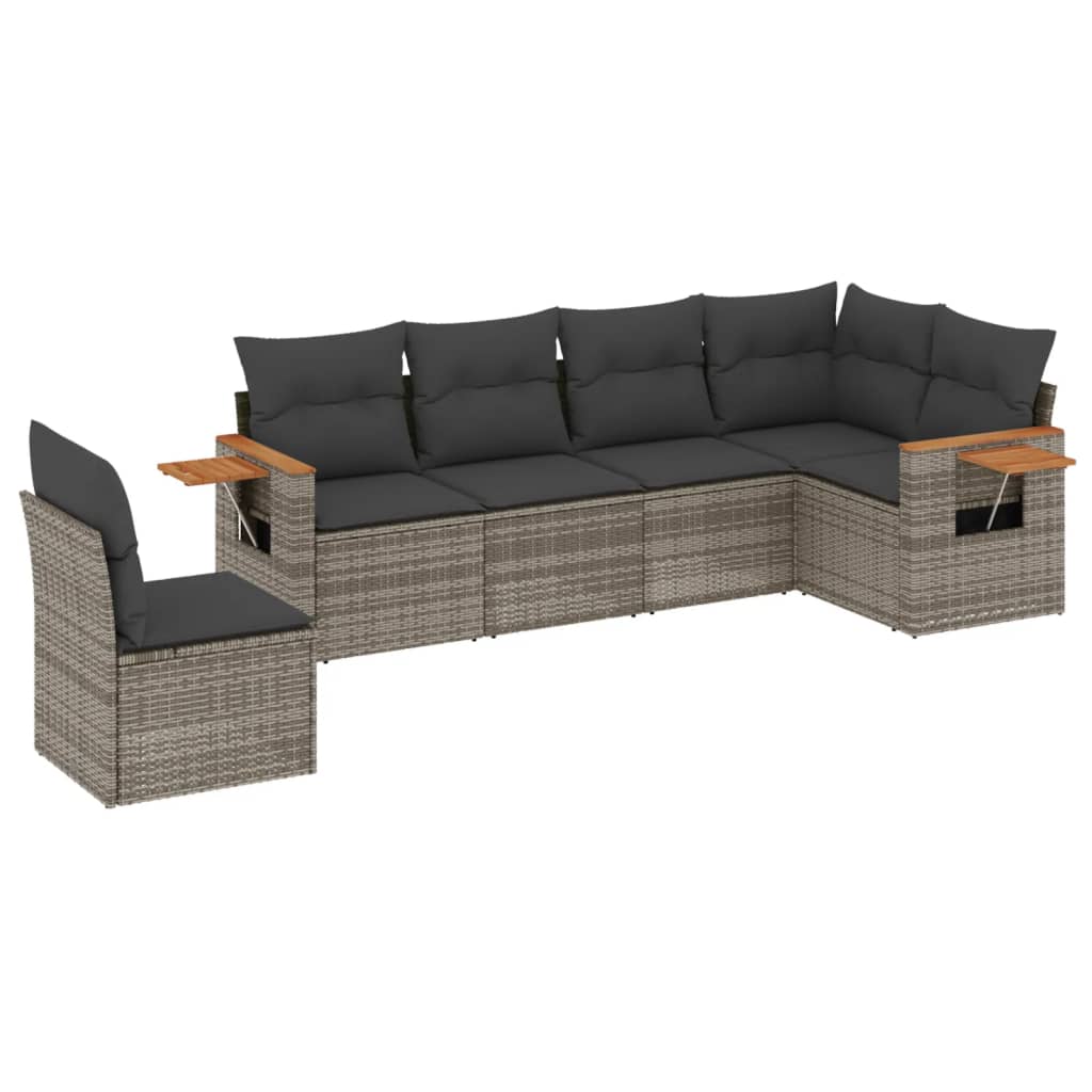 6-delige Loungeset met kussens poly rattan grijs is nu te koop bij PeponiXL, paradijselijk wonen!
