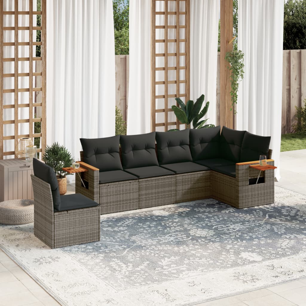 6-delige Loungeset met kussens poly rattan grijs is nu te koop bij PeponiXL, paradijselijk wonen!