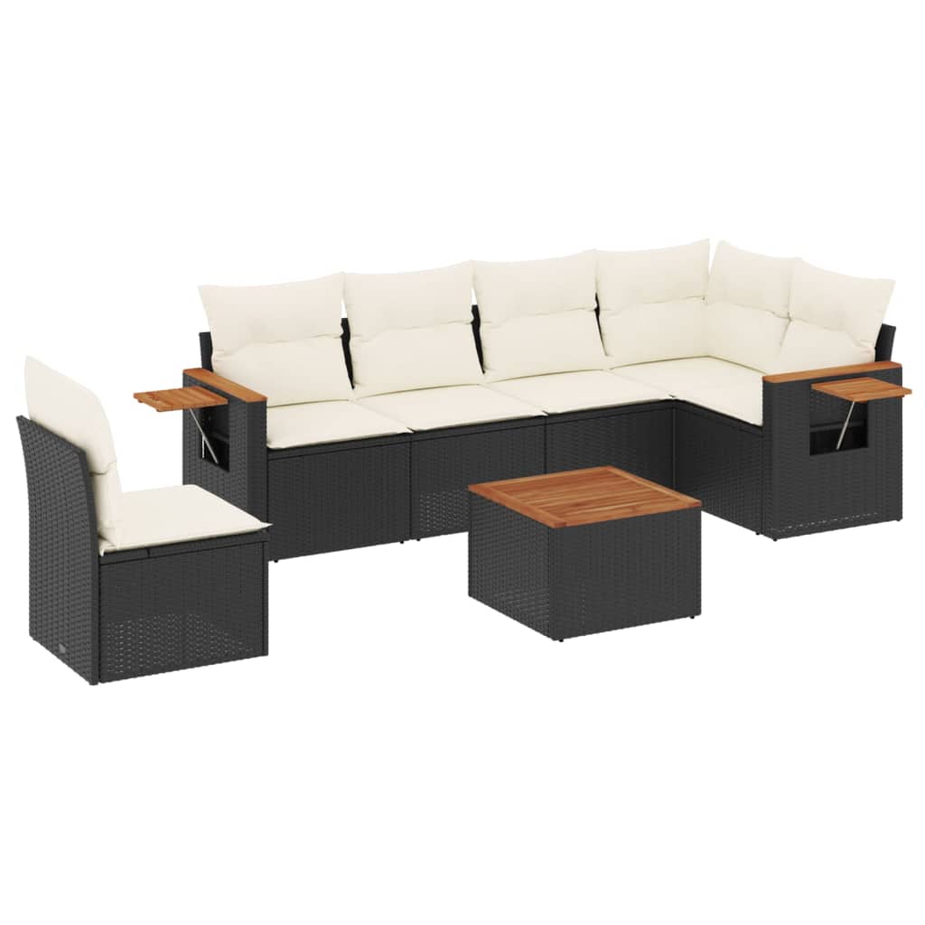 7-delige Loungeset met kussens poly rattan zwart is nu te koop bij PeponiXL, paradijselijk wonen!
