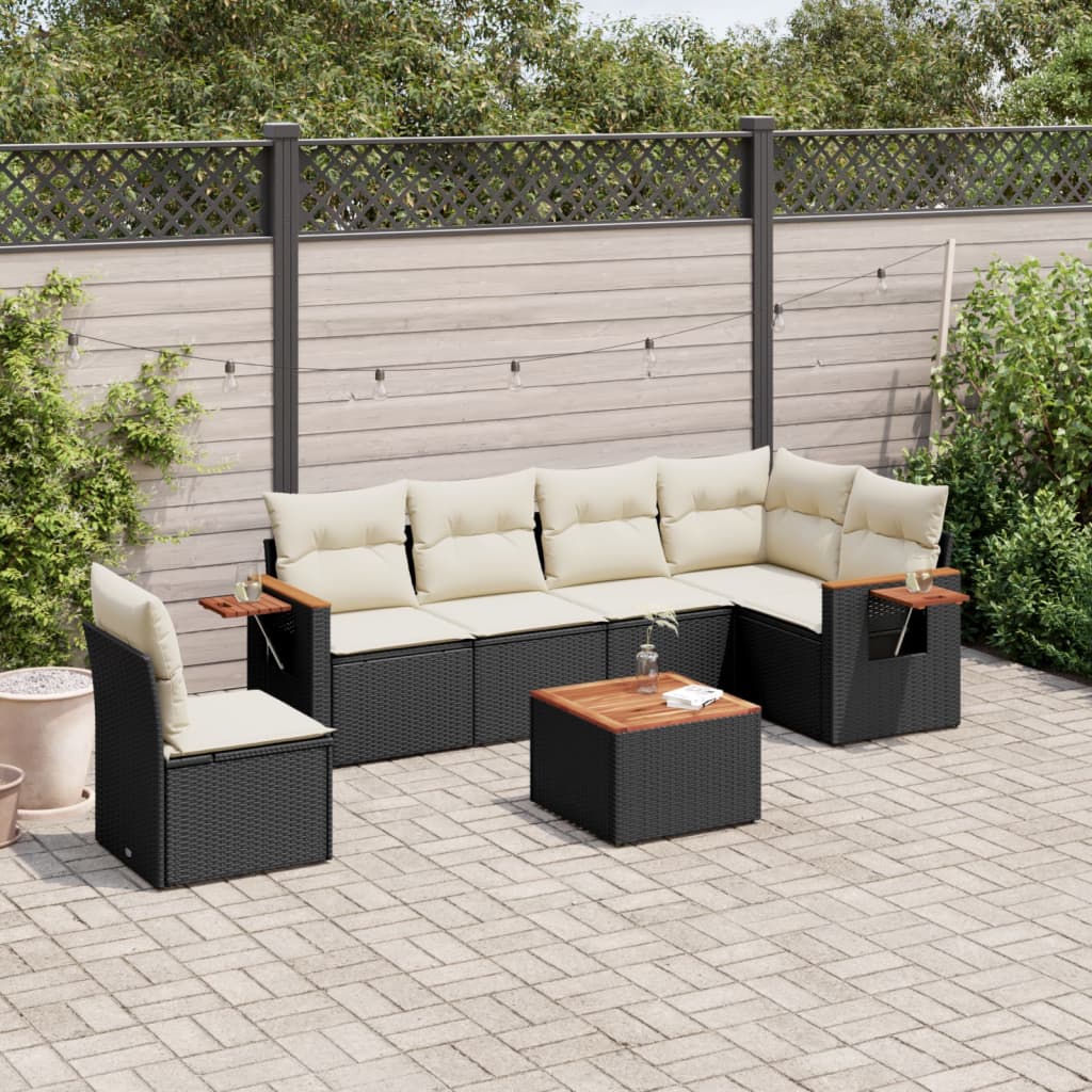 7-delige Loungeset met kussens poly rattan zwart is nu te koop bij PeponiXL, paradijselijk wonen!
