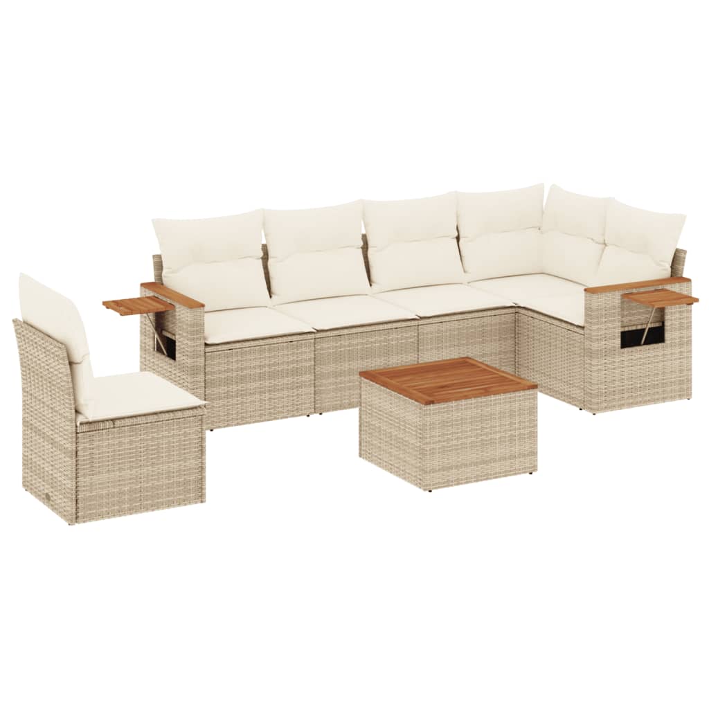 7-delige Loungeset met kussens poly rattan beige is nu te koop bij PeponiXL, paradijselijk wonen!