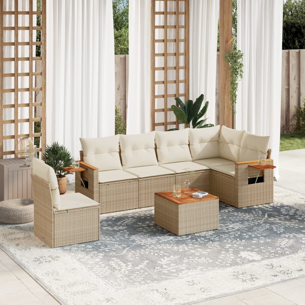 7-delige Loungeset met kussens poly rattan beige is nu te koop bij PeponiXL, paradijselijk wonen!