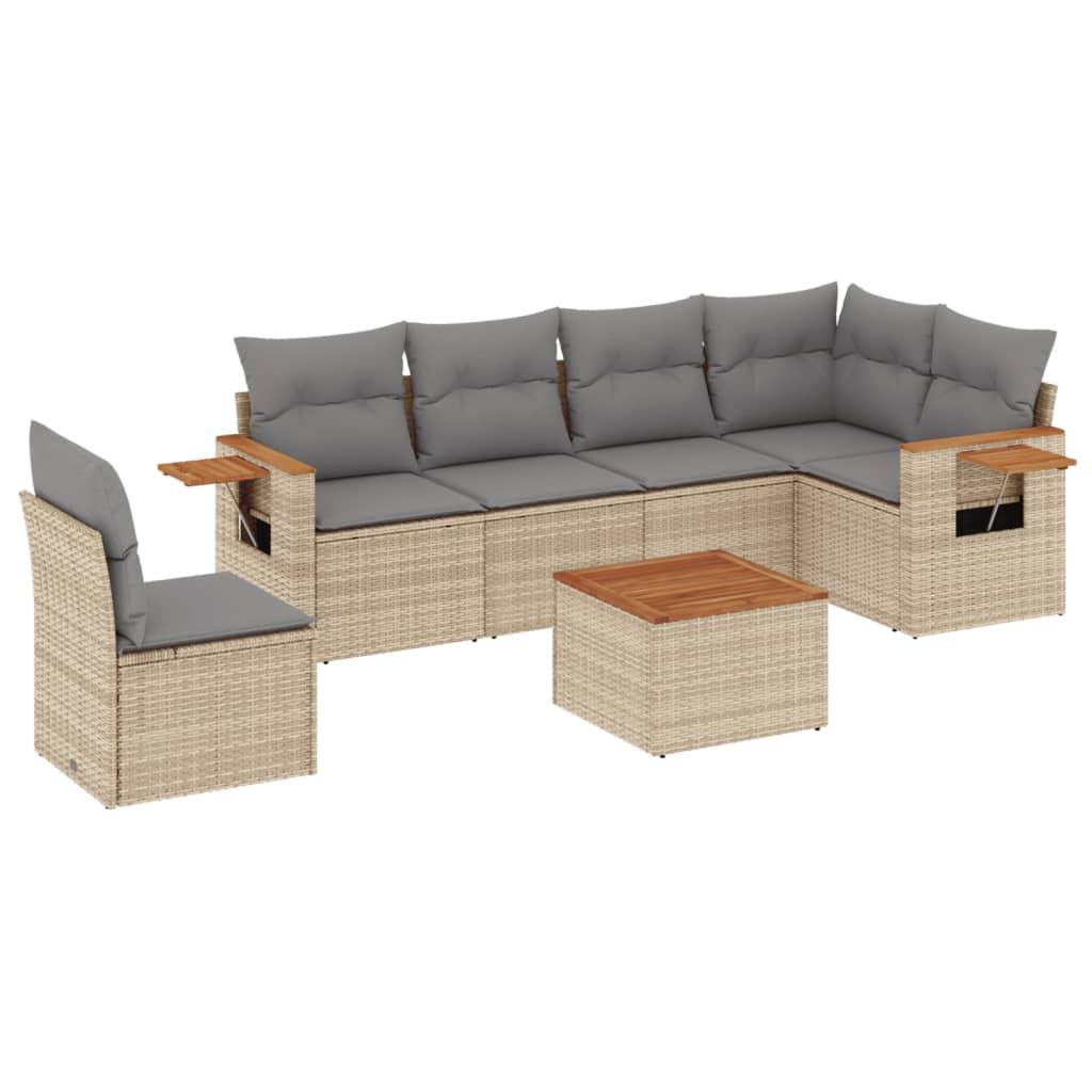7-delige Loungeset met kussens poly rattan beige is nu te koop bij PeponiXL, paradijselijk wonen!