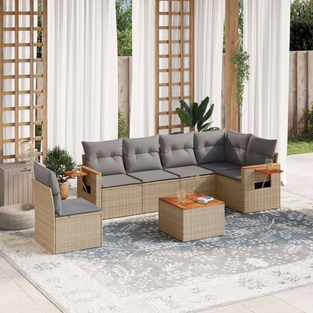 7-delige Loungeset met kussens poly rattan beige is nu te koop bij PeponiXL, paradijselijk wonen!