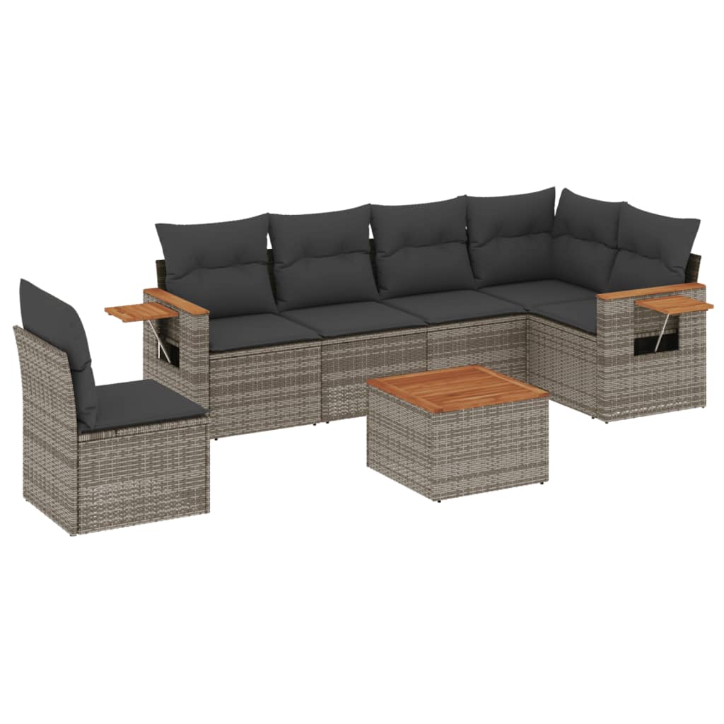 7-delige Loungeset met kussens poly rattan grijs is nu te koop bij PeponiXL, paradijselijk wonen!