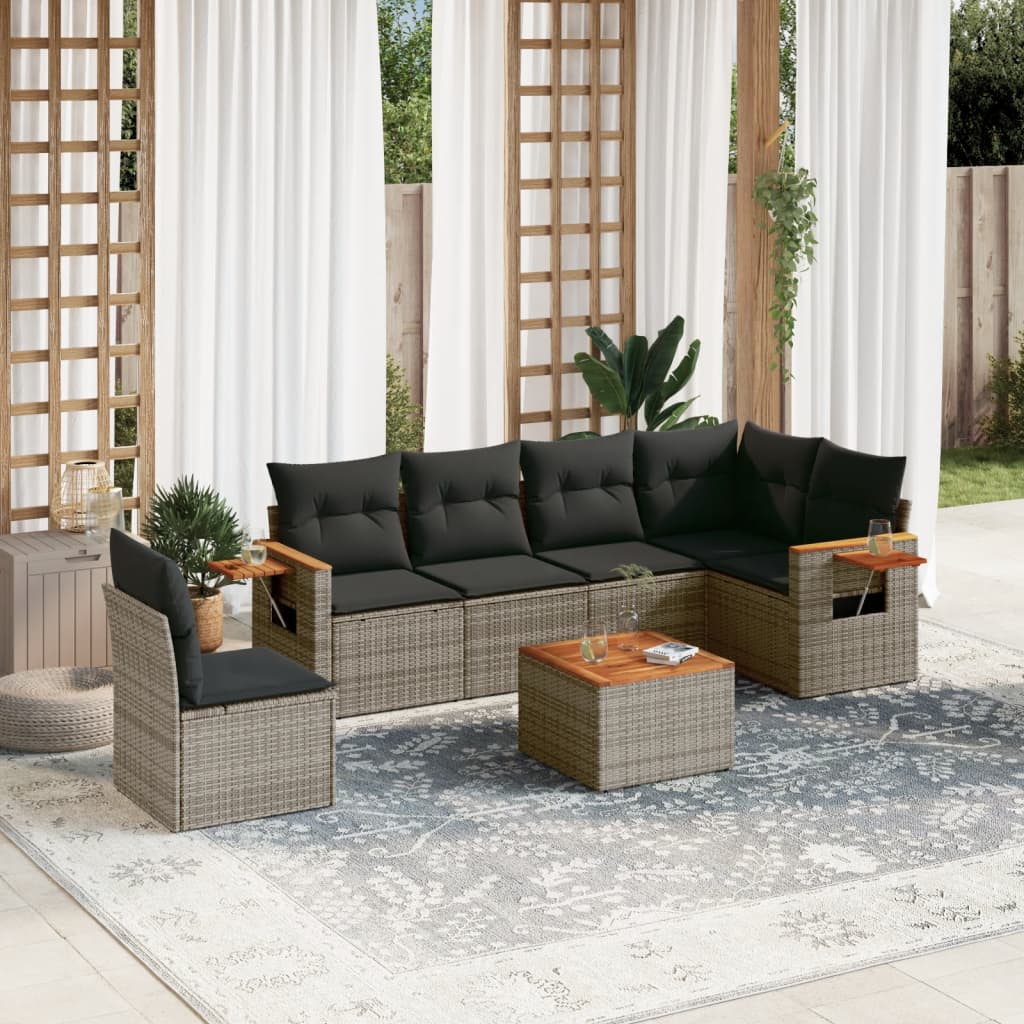 7-delige Loungeset met kussens poly rattan grijs is nu te koop bij PeponiXL, paradijselijk wonen!