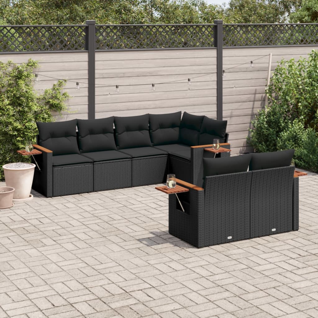 7-delige Loungeset met kussens poly rattan zwart is nu te koop bij PeponiXL, paradijselijk wonen!