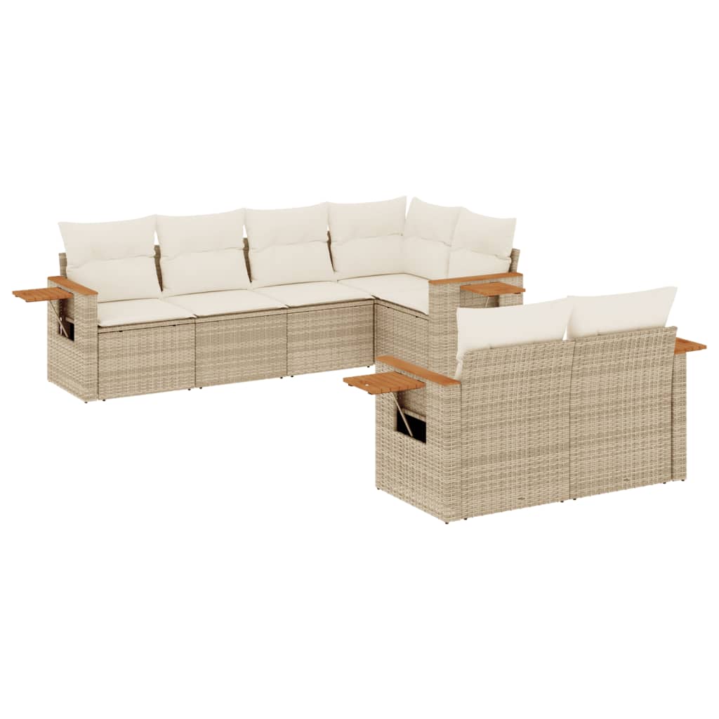 7-delige Loungeset met kussens poly rattan beige is nu te koop bij PeponiXL, paradijselijk wonen!