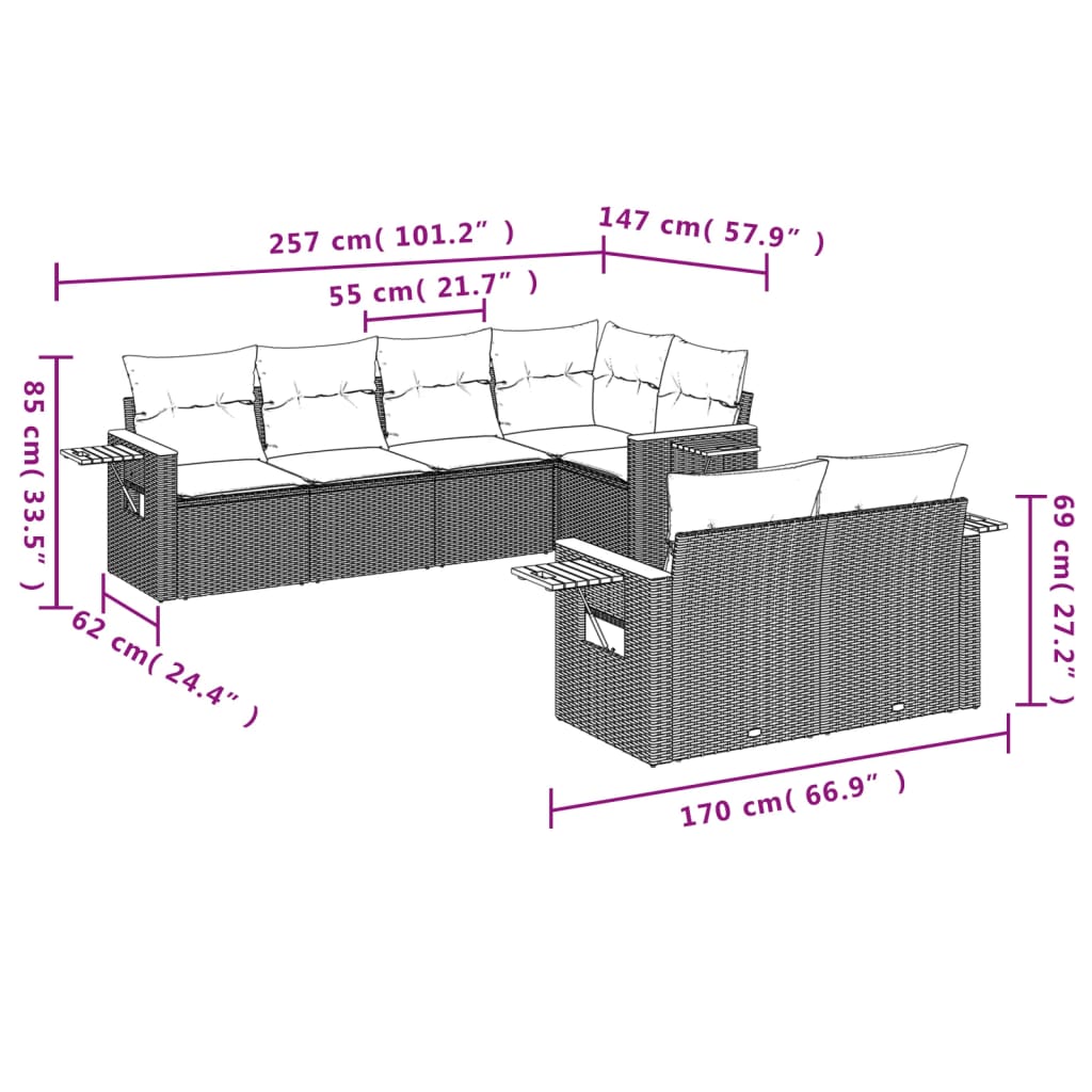 7-delige Loungeset met kussens poly rattan beige is nu te koop bij PeponiXL, paradijselijk wonen!