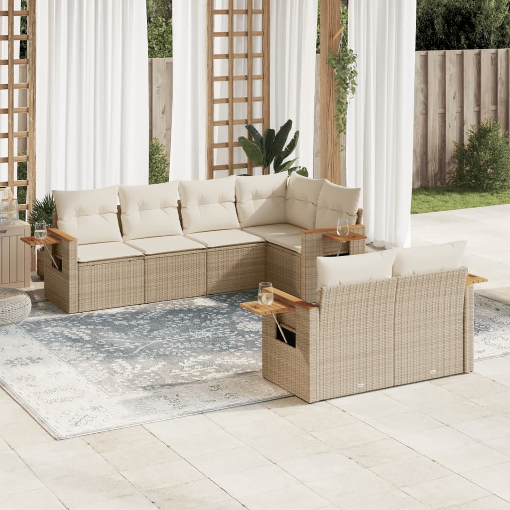 7-delige Loungeset met kussens poly rattan beige is nu te koop bij PeponiXL, paradijselijk wonen!