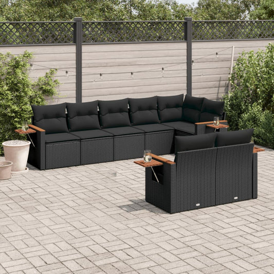 8-delige Loungeset met kussens poly rattan zwart is nu te koop bij PeponiXL, paradijselijk wonen!