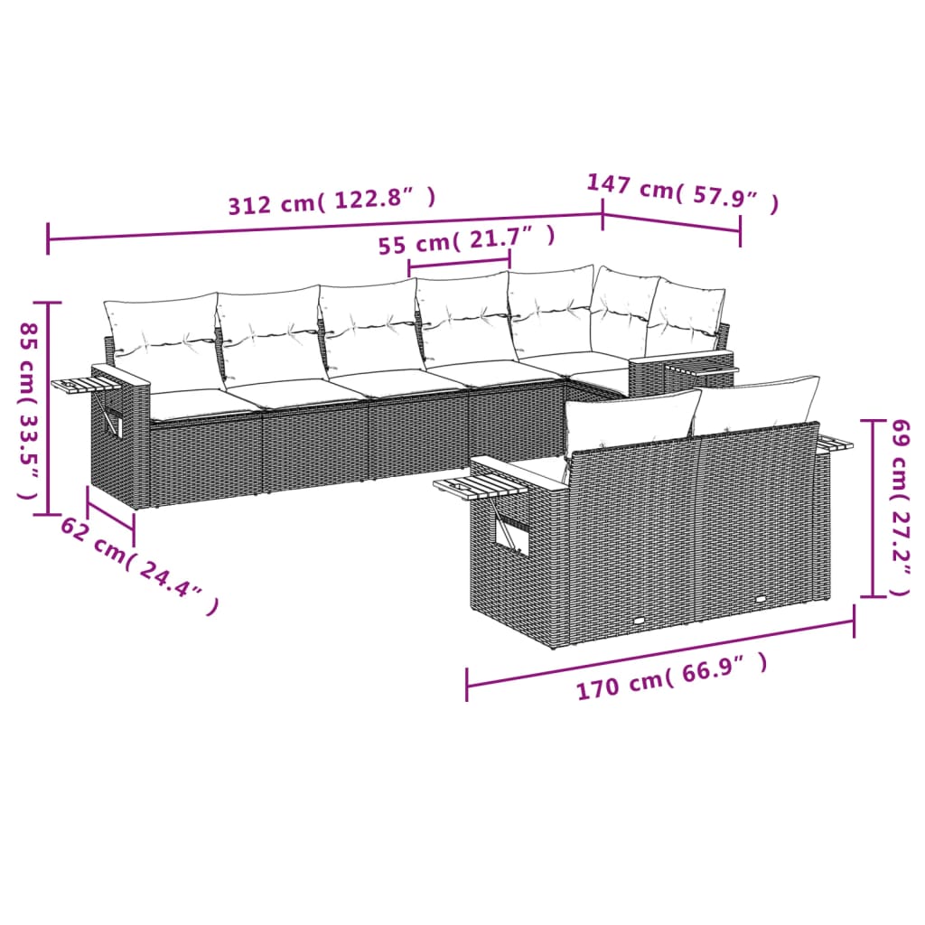 8-delige Loungeset met kussens poly rattan beige is nu te koop bij PeponiXL, paradijselijk wonen!