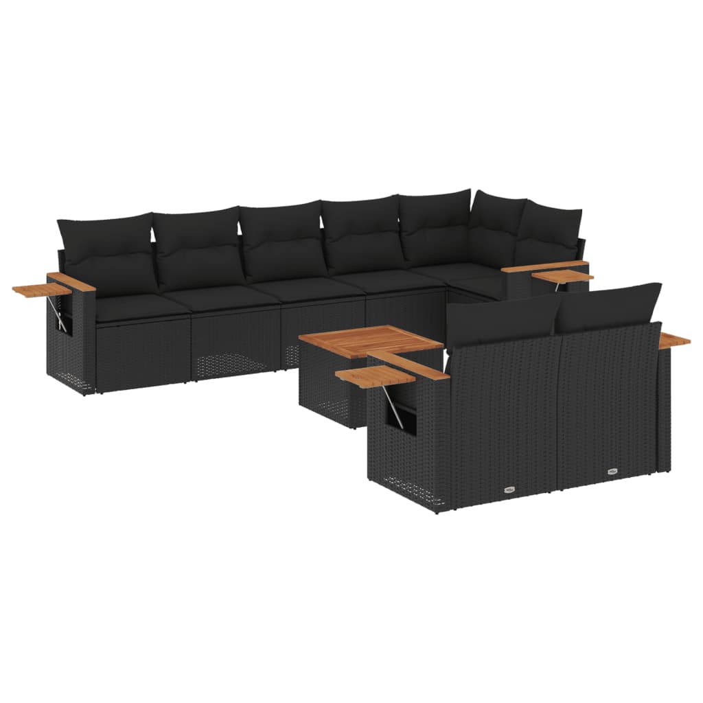 9-delige Loungeset met kussens poly rattan zwart is nu te koop bij PeponiXL, paradijselijk wonen!