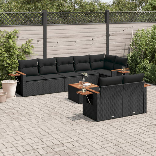 9-delige Loungeset met kussens poly rattan zwart is nu te koop bij PeponiXL, paradijselijk wonen!