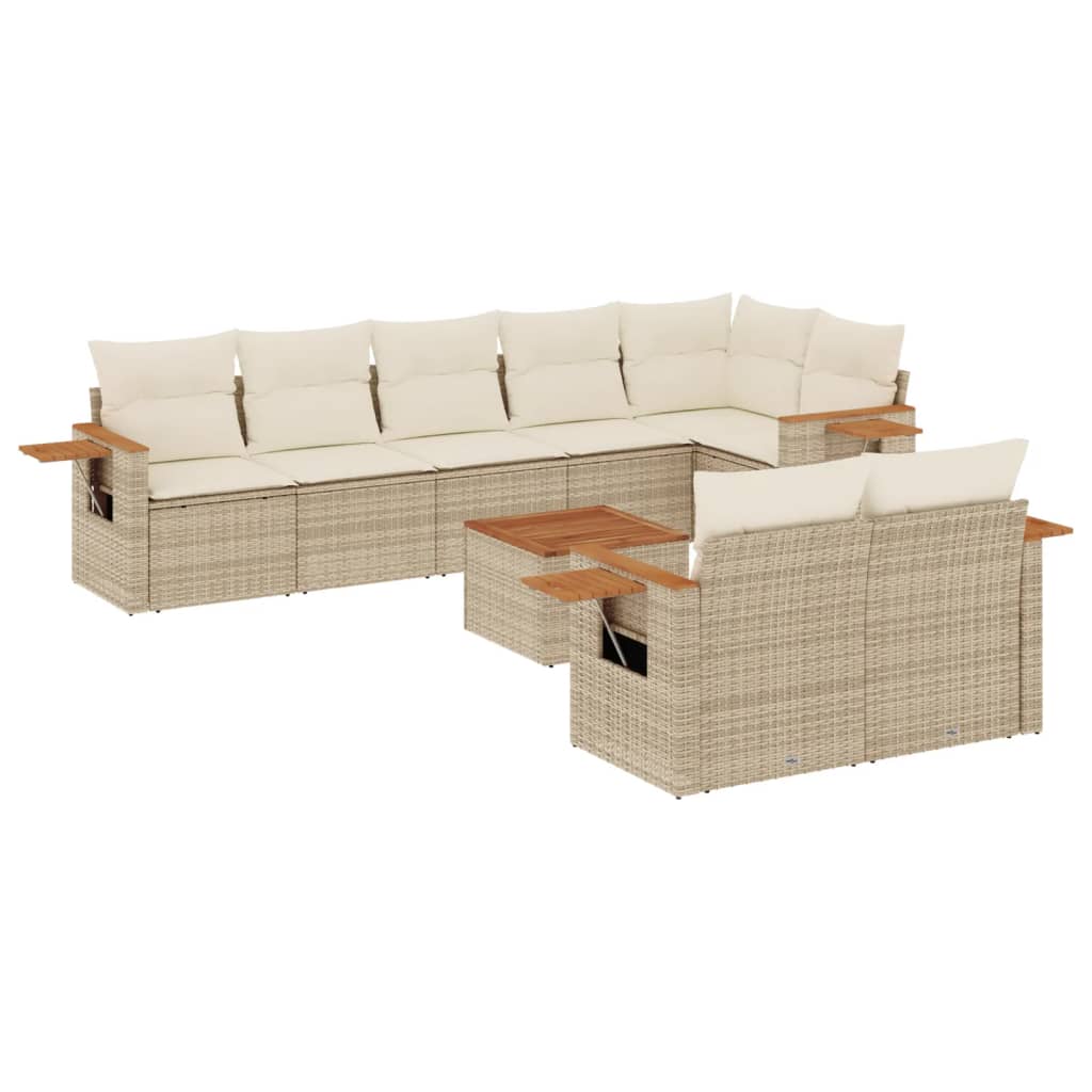 9-delige Loungeset met kussens poly rattan beige is nu te koop bij PeponiXL, paradijselijk wonen!