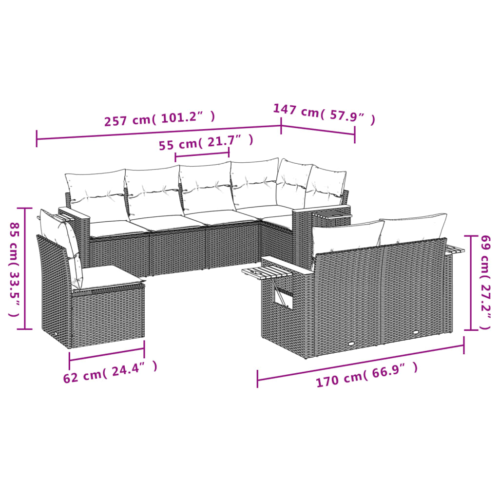 8-delige Loungeset met kussens poly rattan zwart is nu te koop bij PeponiXL, paradijselijk wonen!