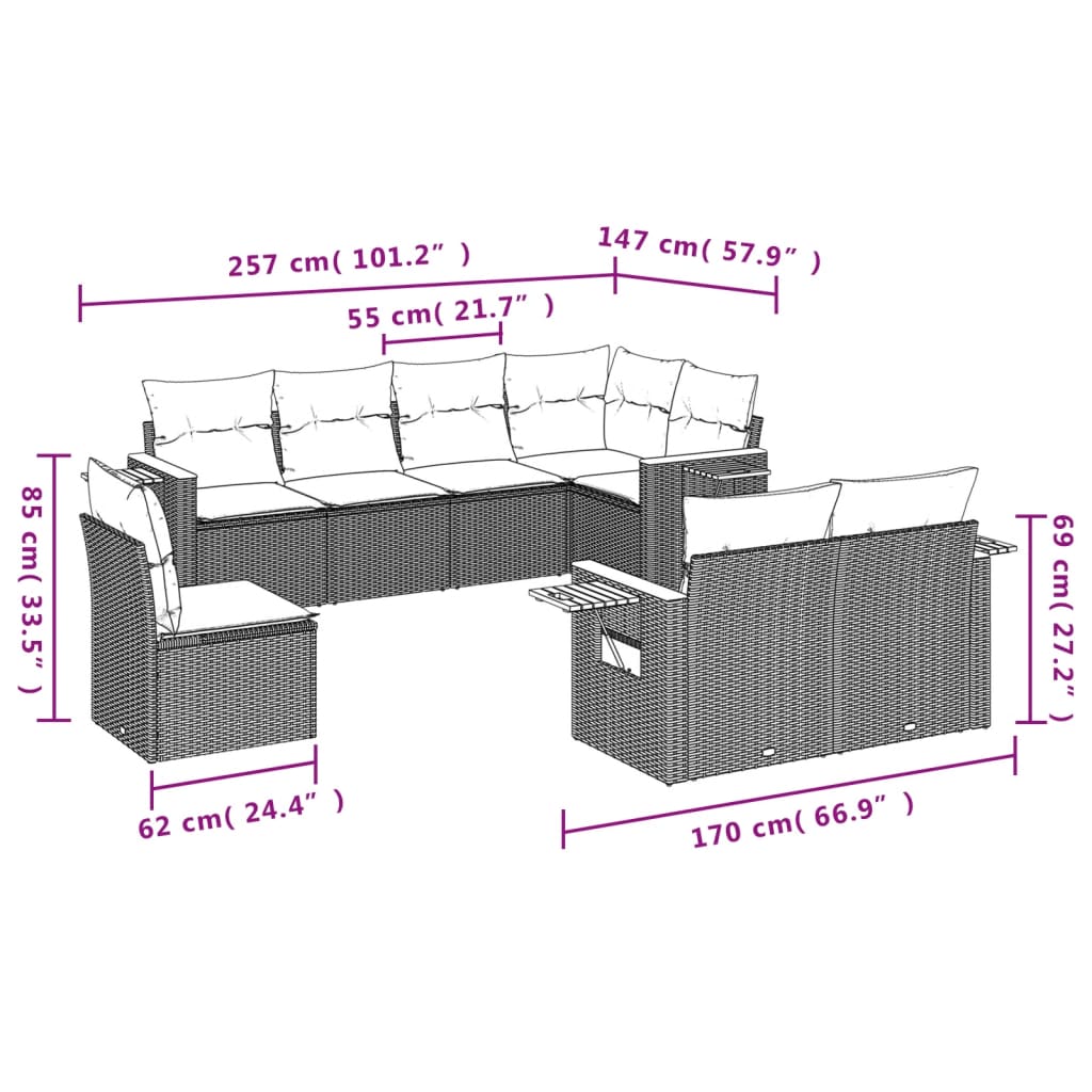8-delige Loungeset met kussens poly rattan beige is nu te koop bij PeponiXL, paradijselijk wonen!