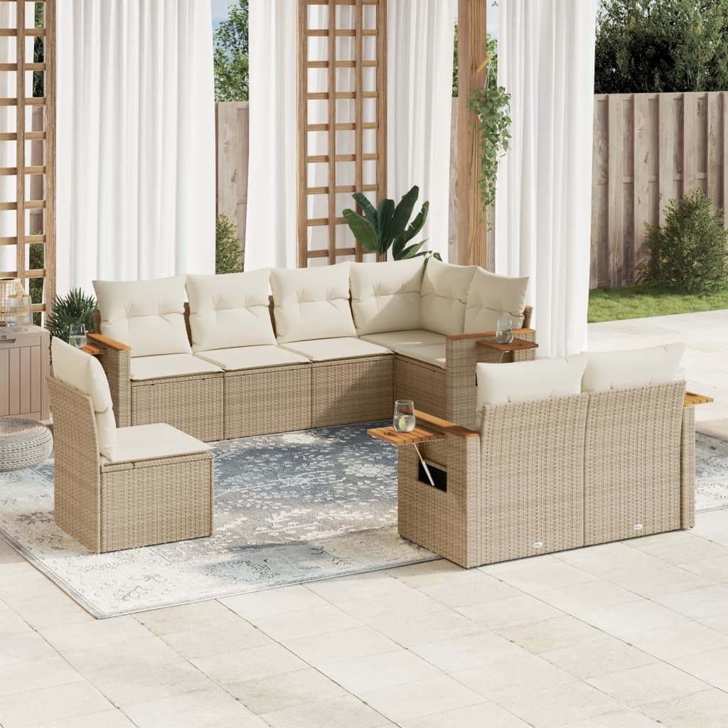 8-delige Loungeset met kussens poly rattan beige is nu te koop bij PeponiXL, paradijselijk wonen!