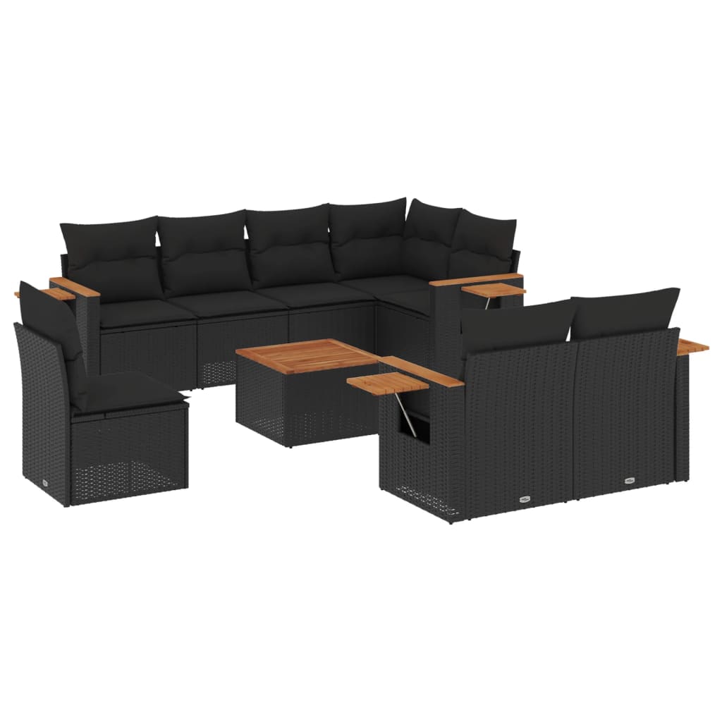 9-delige Loungeset met kussens poly rattan zwart is nu te koop bij PeponiXL, paradijselijk wonen!