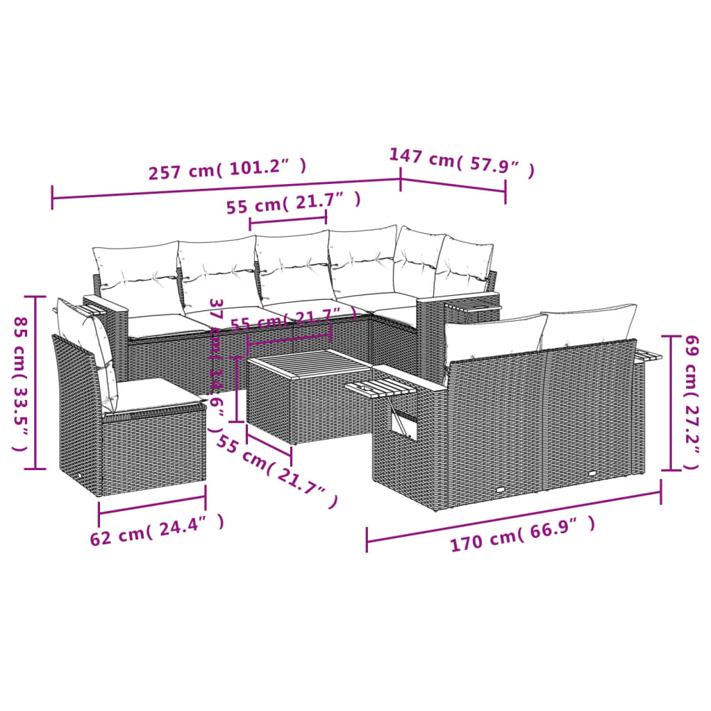 9-delige Loungeset met kussens poly rattan zwart is nu te koop bij PeponiXL, paradijselijk wonen!