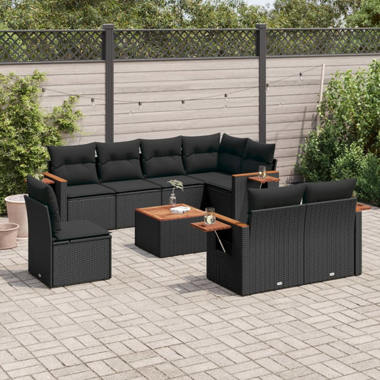 9-delige Loungeset met kussens poly rattan zwart is nu te koop bij PeponiXL, paradijselijk wonen!