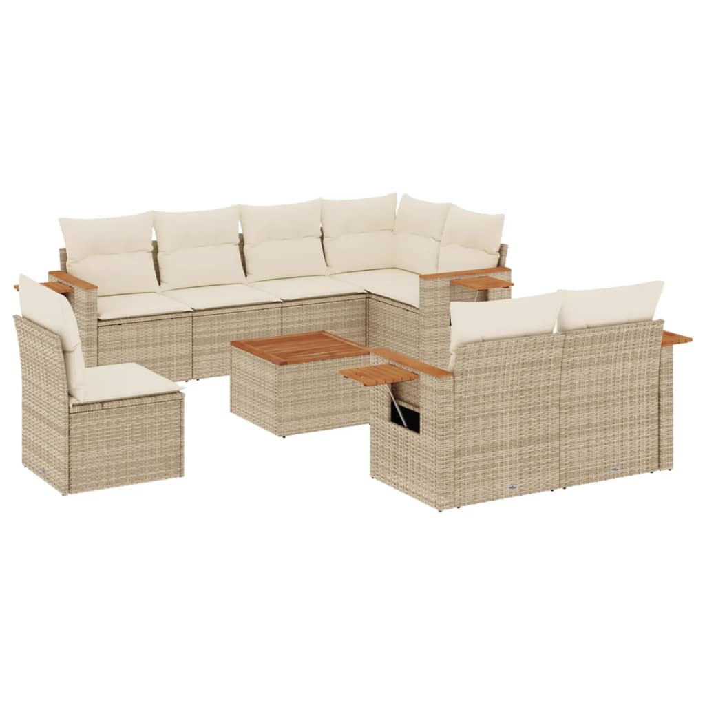 9-delige Loungeset met kussens poly rattan beige is nu te koop bij PeponiXL, paradijselijk wonen!