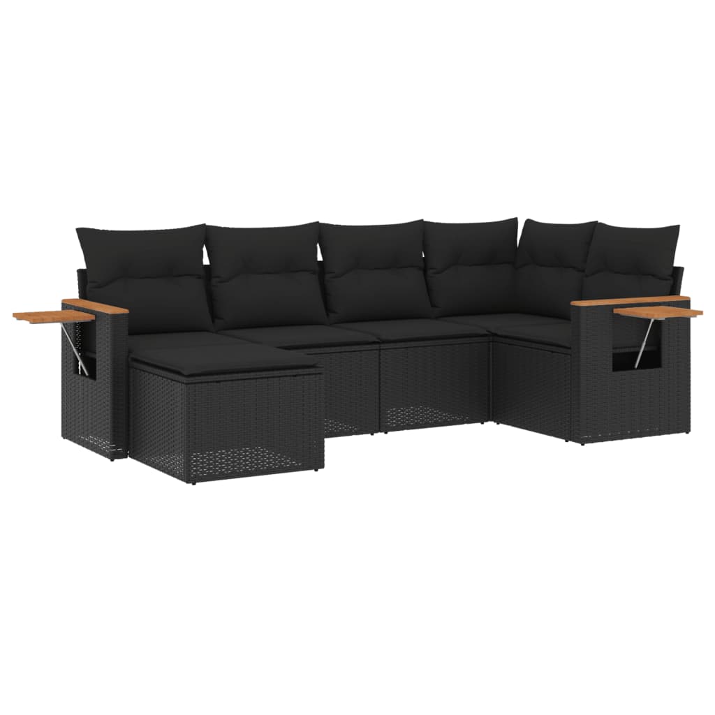 6-delige Loungeset met kussens poly rattan zwart is nu te koop bij PeponiXL, paradijselijk wonen!