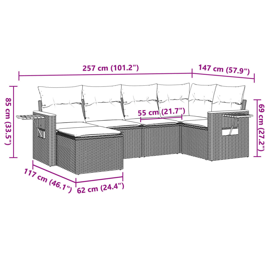 6-delige Loungeset met kussens poly rattan zwart is nu te koop bij PeponiXL, paradijselijk wonen!
