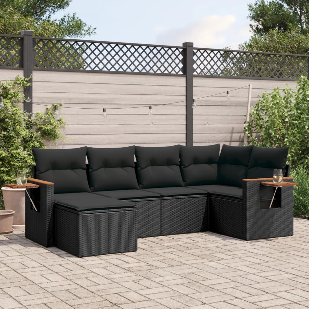 6-delige Loungeset met kussens poly rattan zwart is nu te koop bij PeponiXL, paradijselijk wonen!