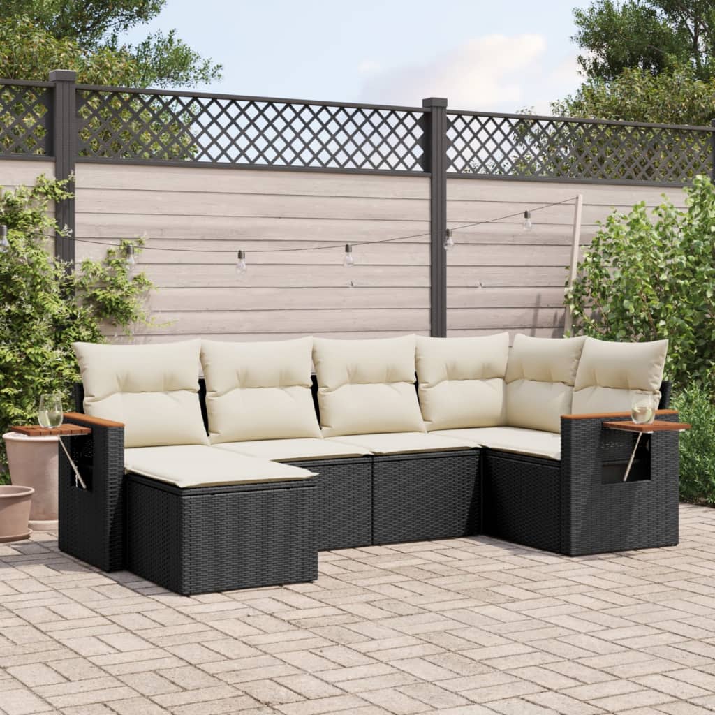 6-delige Loungeset met kussens poly rattan zwart is nu te koop bij PeponiXL, paradijselijk wonen!