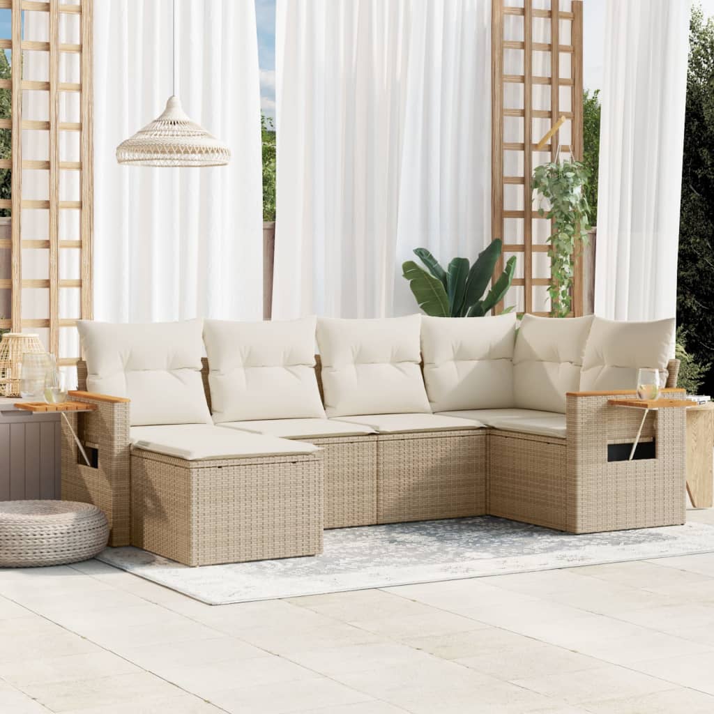 6-delige Loungeset met kussens poly rattan beige is nu te koop bij PeponiXL, paradijselijk wonen!