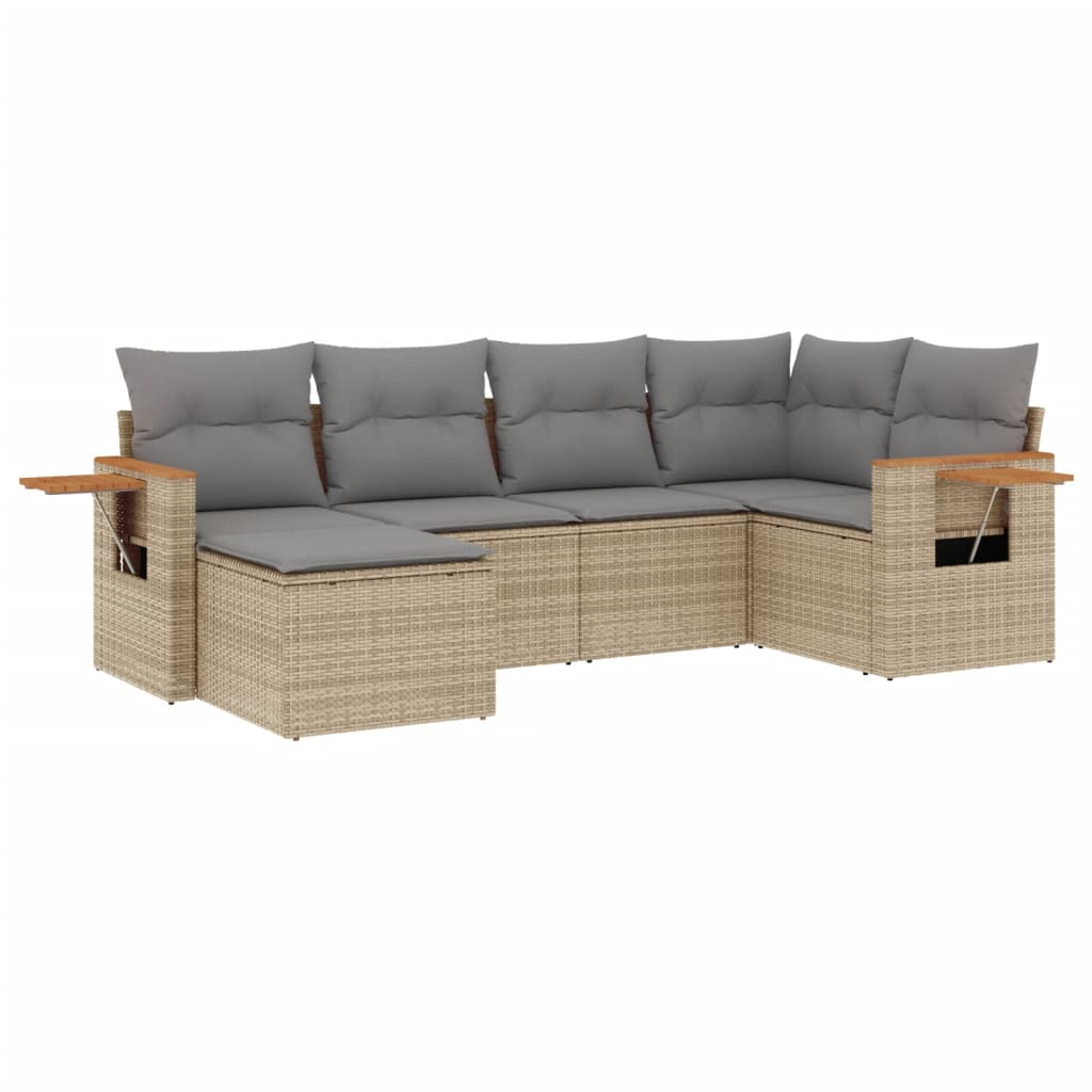 6-delige Loungeset met kussens poly rattan beige is nu te koop bij PeponiXL, paradijselijk wonen!