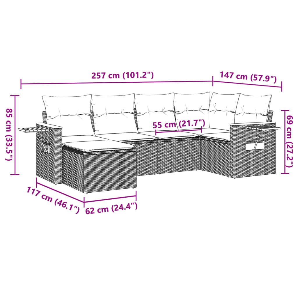 6-delige Loungeset met kussens poly rattan beige is nu te koop bij PeponiXL, paradijselijk wonen!