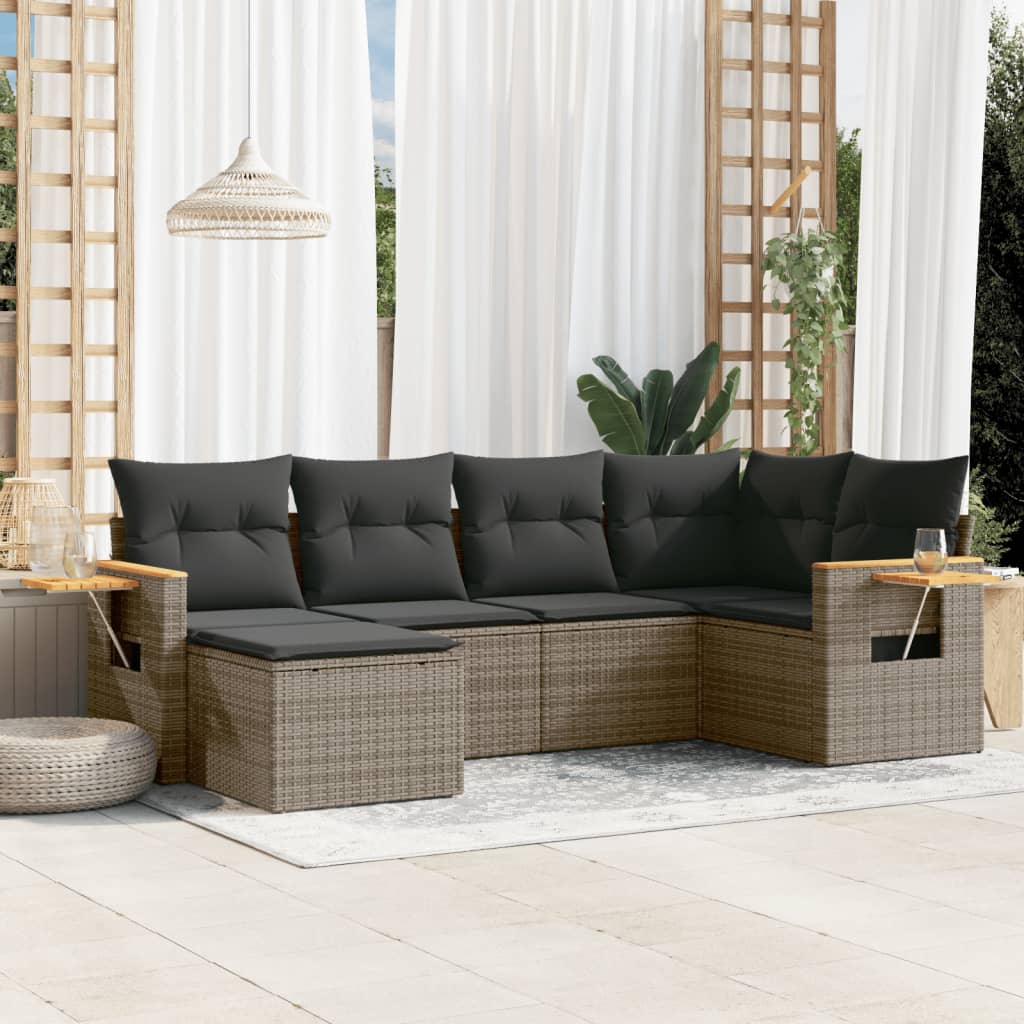 6-delige Loungeset met kussens poly rattan grijs is nu te koop bij PeponiXL, paradijselijk wonen!