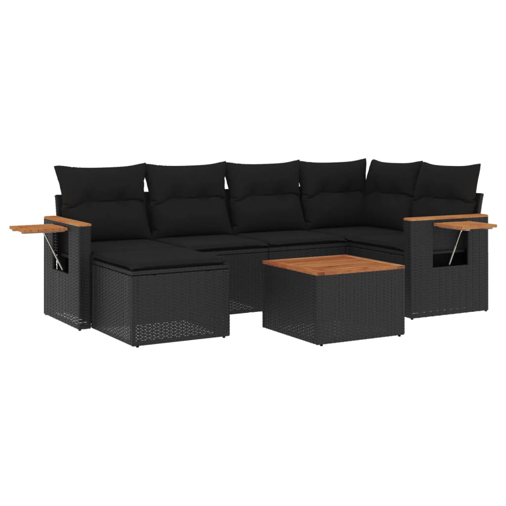 7-delige Loungeset met kussens poly rattan zwart is nu te koop bij PeponiXL, paradijselijk wonen!