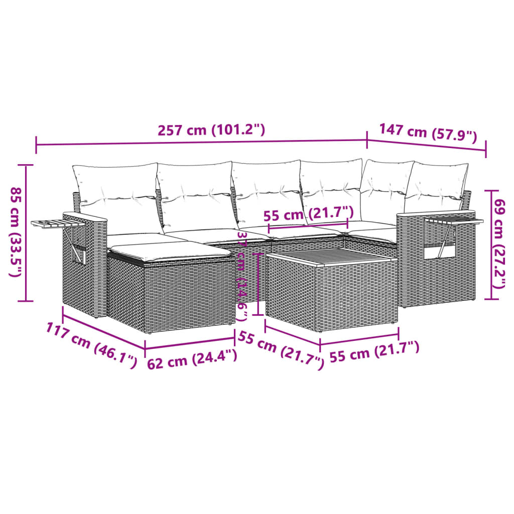 7-delige Loungeset met kussens poly rattan zwart is nu te koop bij PeponiXL, paradijselijk wonen!